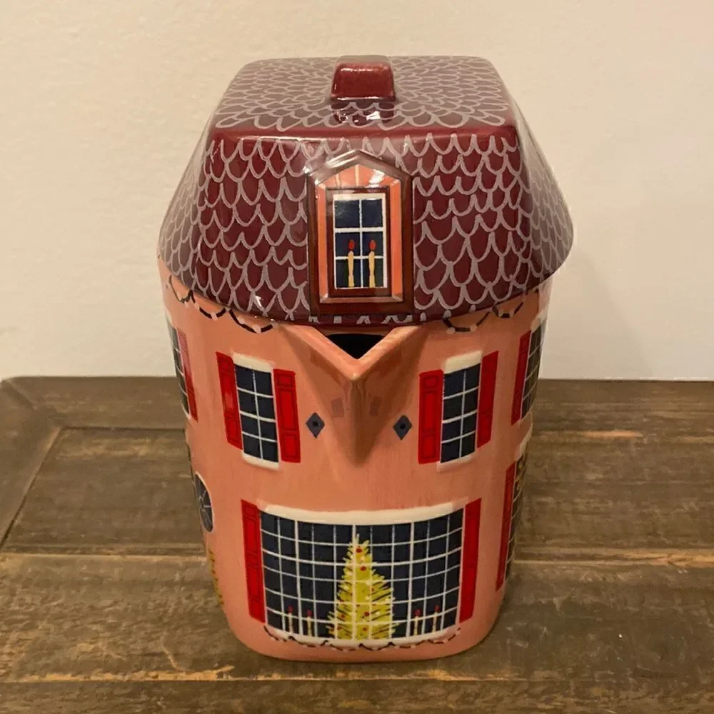 NWT ANTHROPOLOGIE Christmas Chalet Teapot Holiday House Pink Red